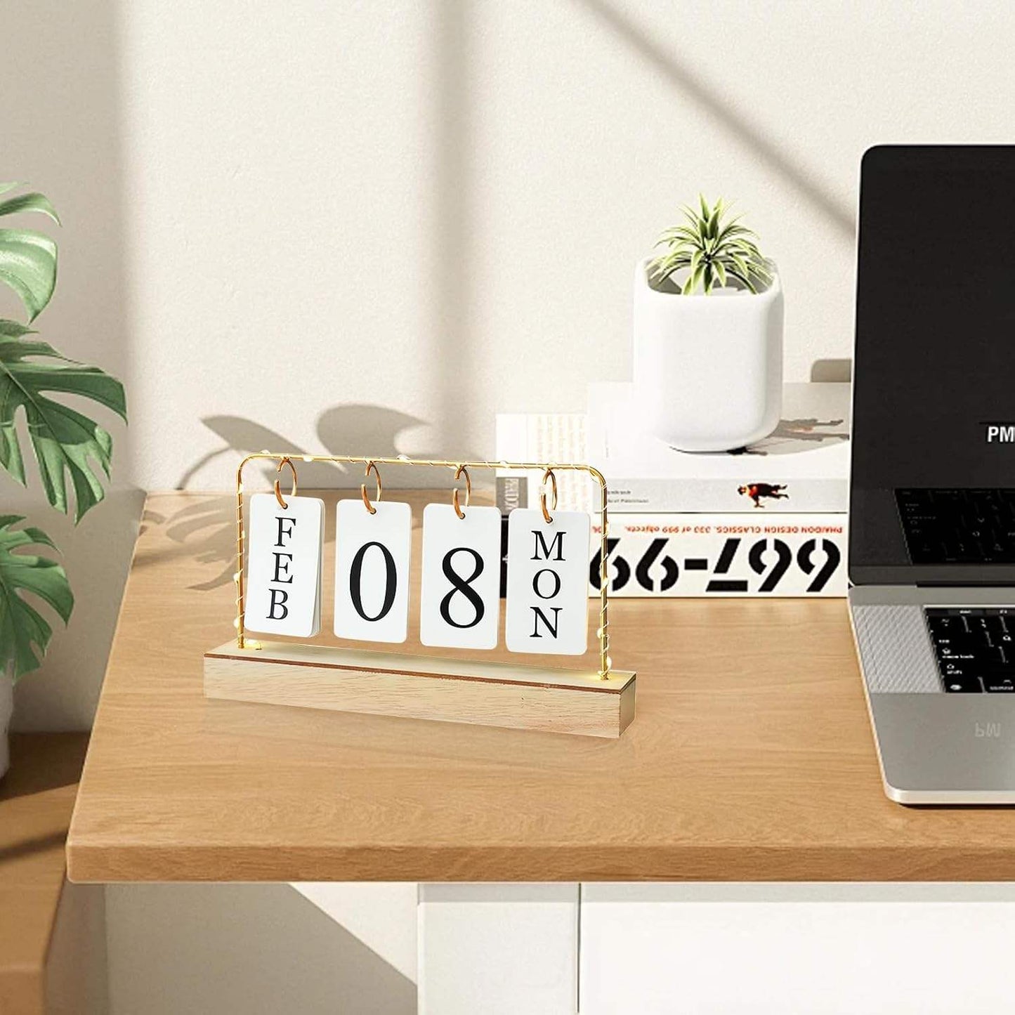 Perpetual Desk Calendar with LED String – Decorative Table Calendar