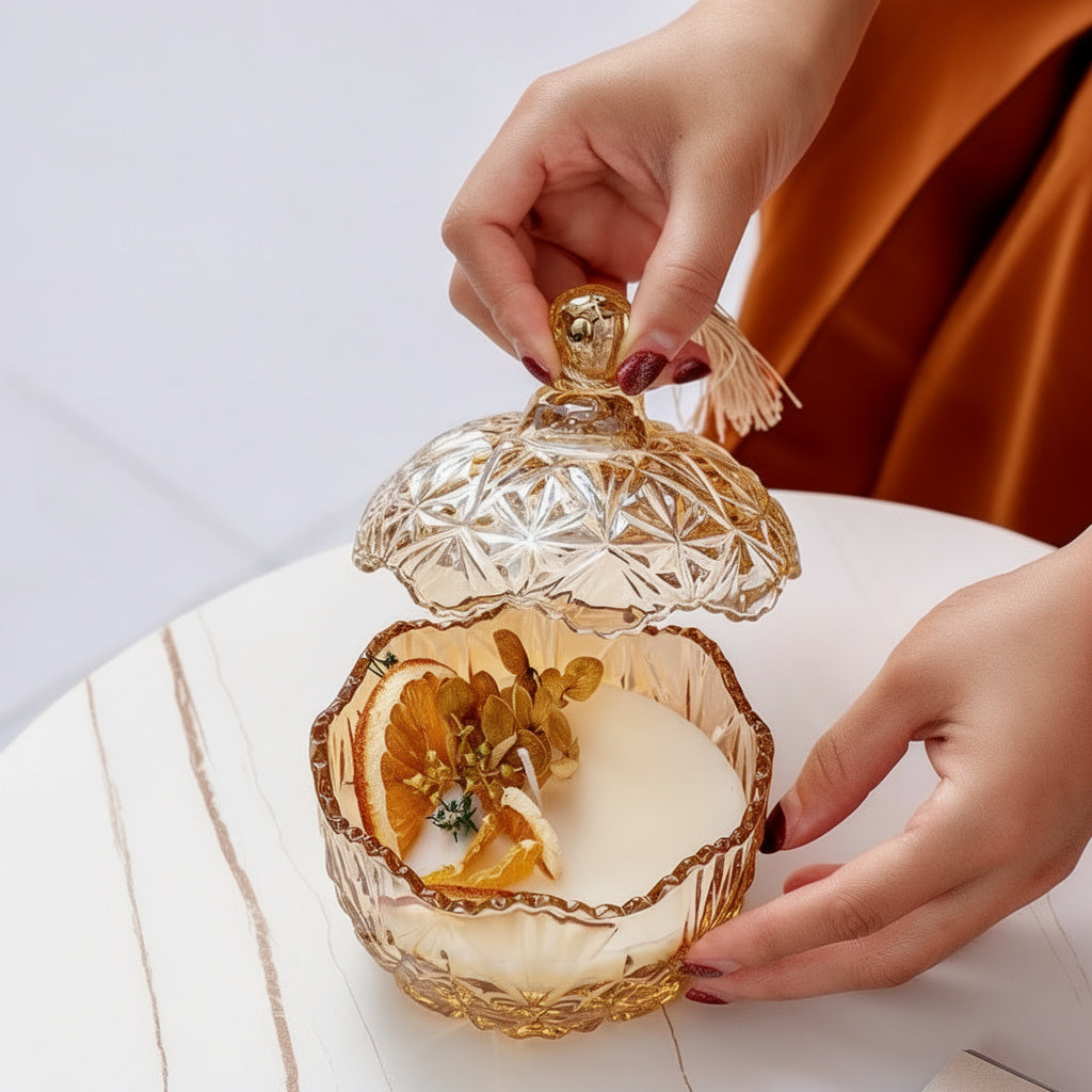Luxury Aroma Gift Set - Handcrafted Botanical Scented Candle in a Crystal Jar | 160 G