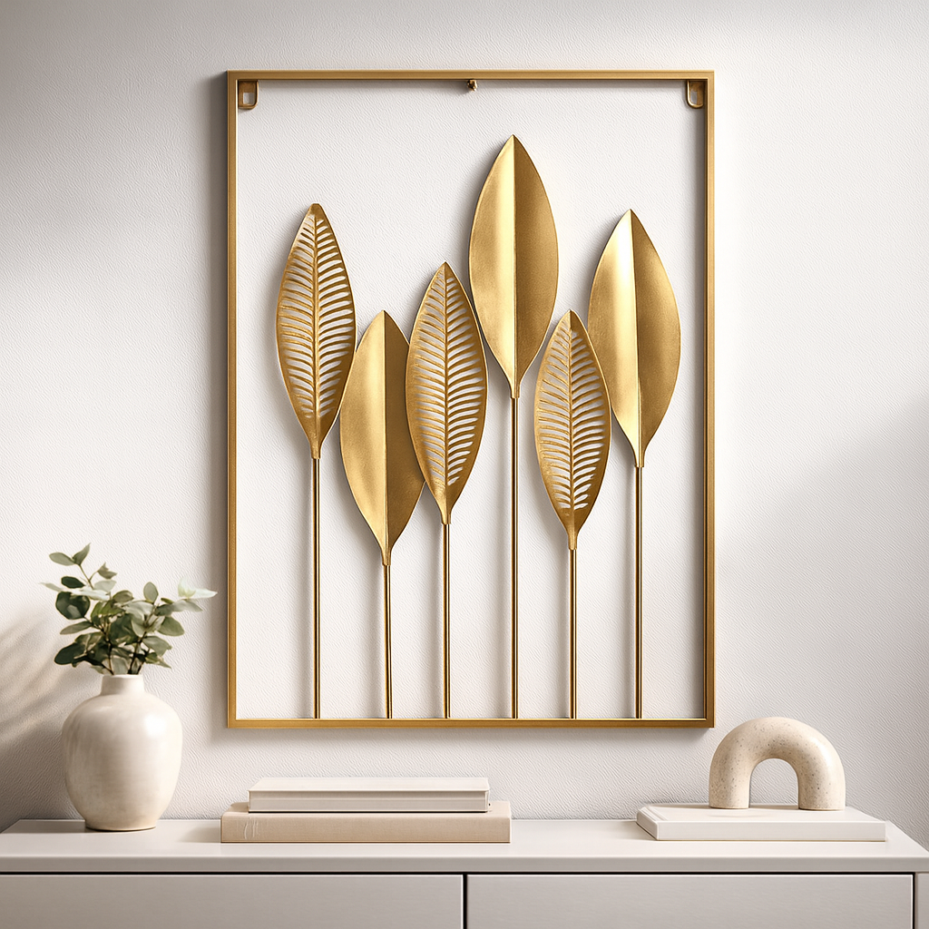 Golden Leaf Metal Wall Art – Elegant Nature-Inspired Wall Hanging
