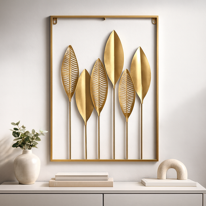 Golden Leaf Metal Wall Art – Elegant Nature-Inspired Wall Hanging