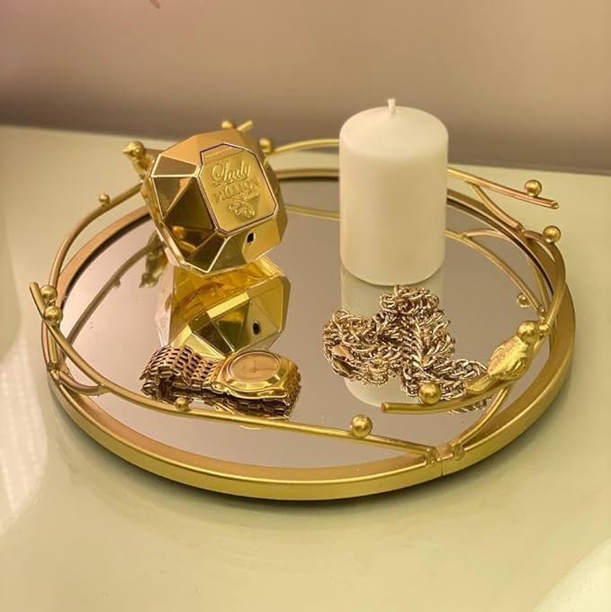 Golden Bird-Themed Decorative Mirror Tray – Luxe Home Decor