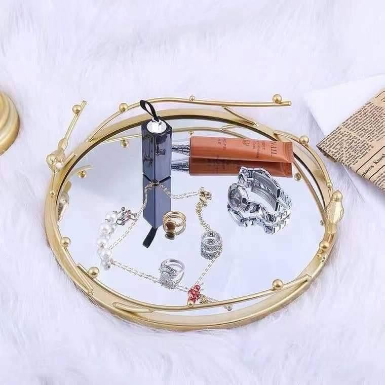 Golden Bird-Themed Decorative Mirror Tray – Luxe Home Decor