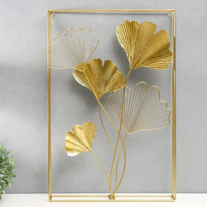 Golden Ginkgo Leaf Metal Wall Art