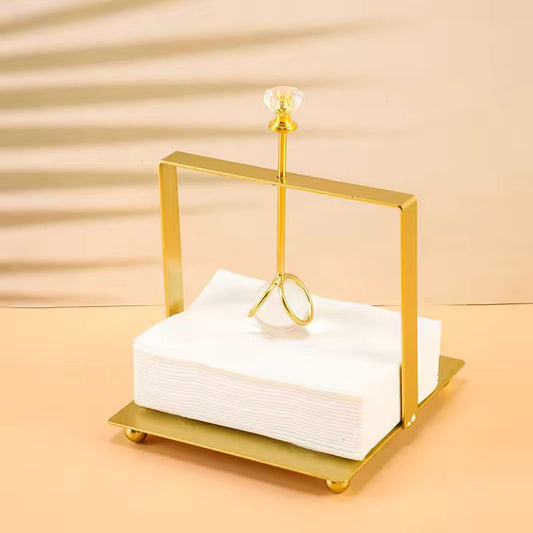 Crystal Drop Golden Tissue Holder – Modern Luxe Table Accessory