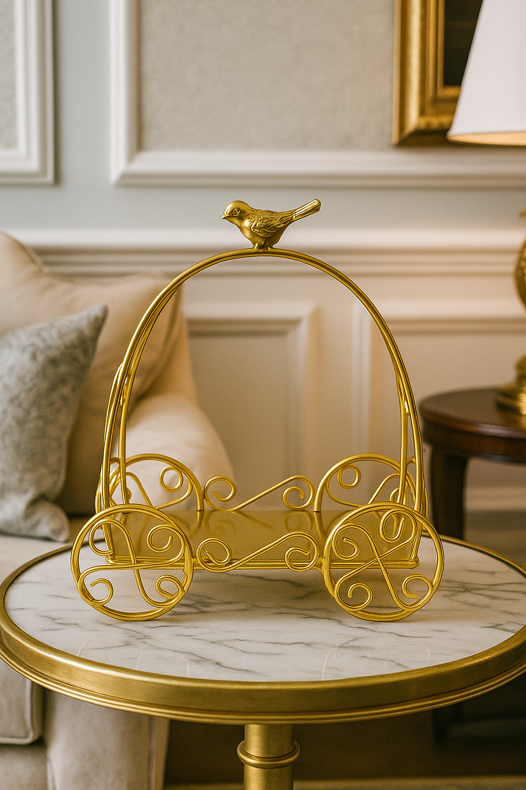 Golden Bird Cage Tray Stand – Multi-Purpose Decorative Server