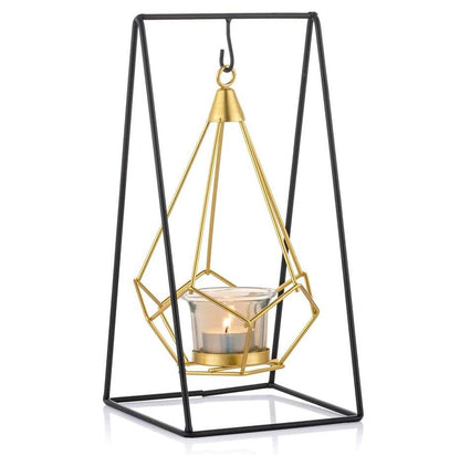 Geometric Tea Light Holder – Black & Gold Lantern