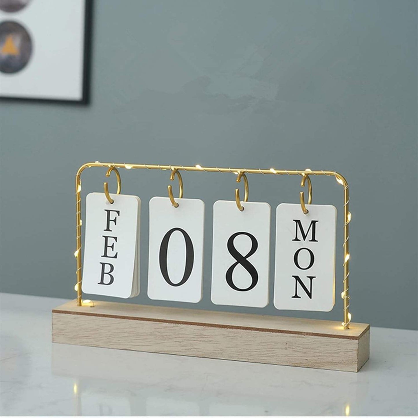 Perpetual Desk Calendar with LED String – Decorative Table Calendar