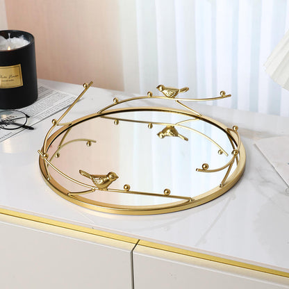 Golden Bird-Themed Decorative Mirror Tray – Luxe Home Decor