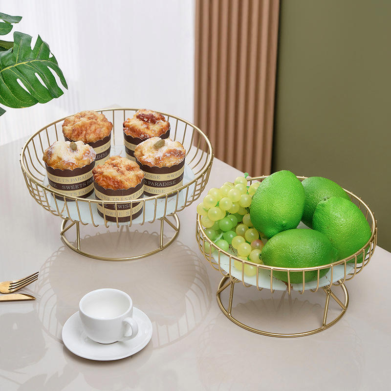 Golden Marble Base Decorative Basket Stand