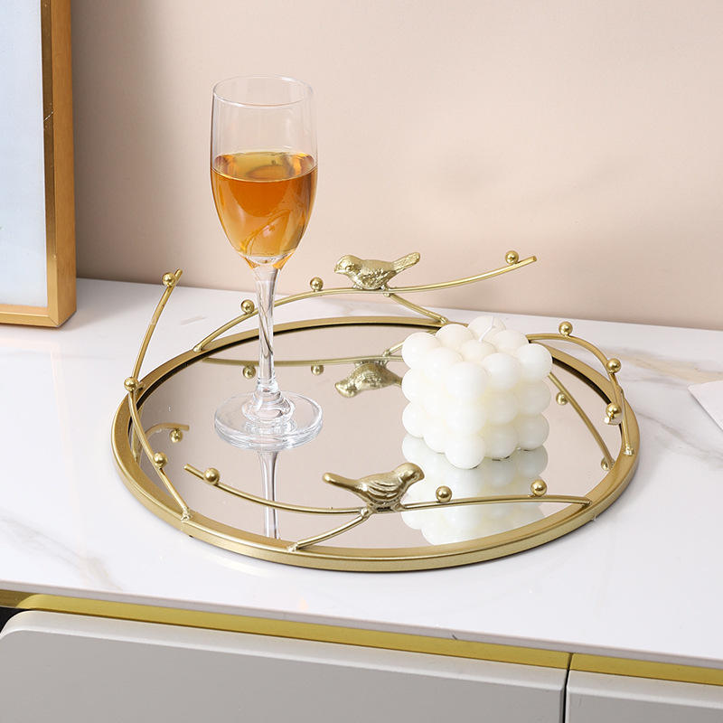 Golden Bird-Themed Decorative Mirror Tray – Luxe Home Decor