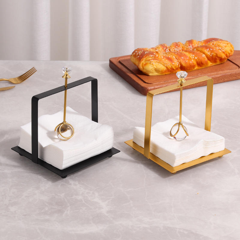 Crystal Drop Golden Tissue Holder – Modern Luxe Table Accessory