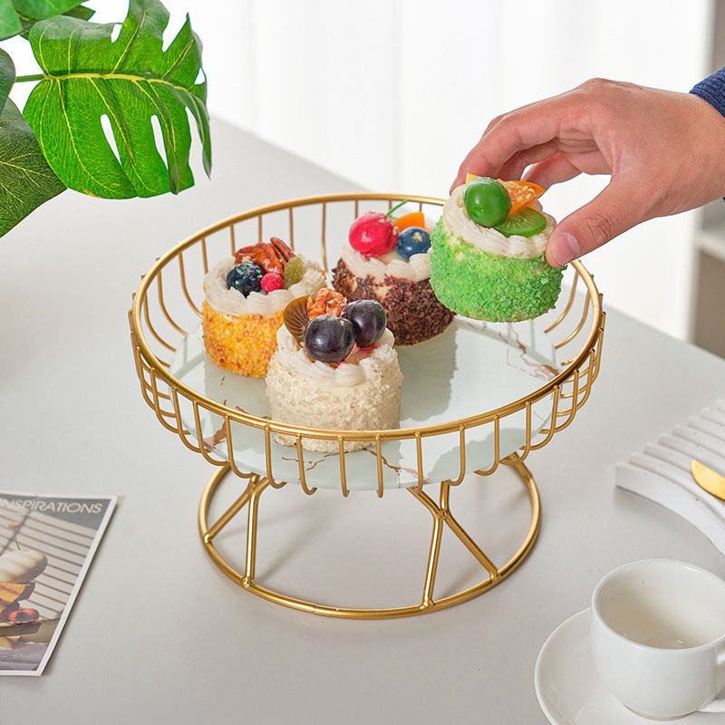 Golden Marble Base Decorative Basket Stand