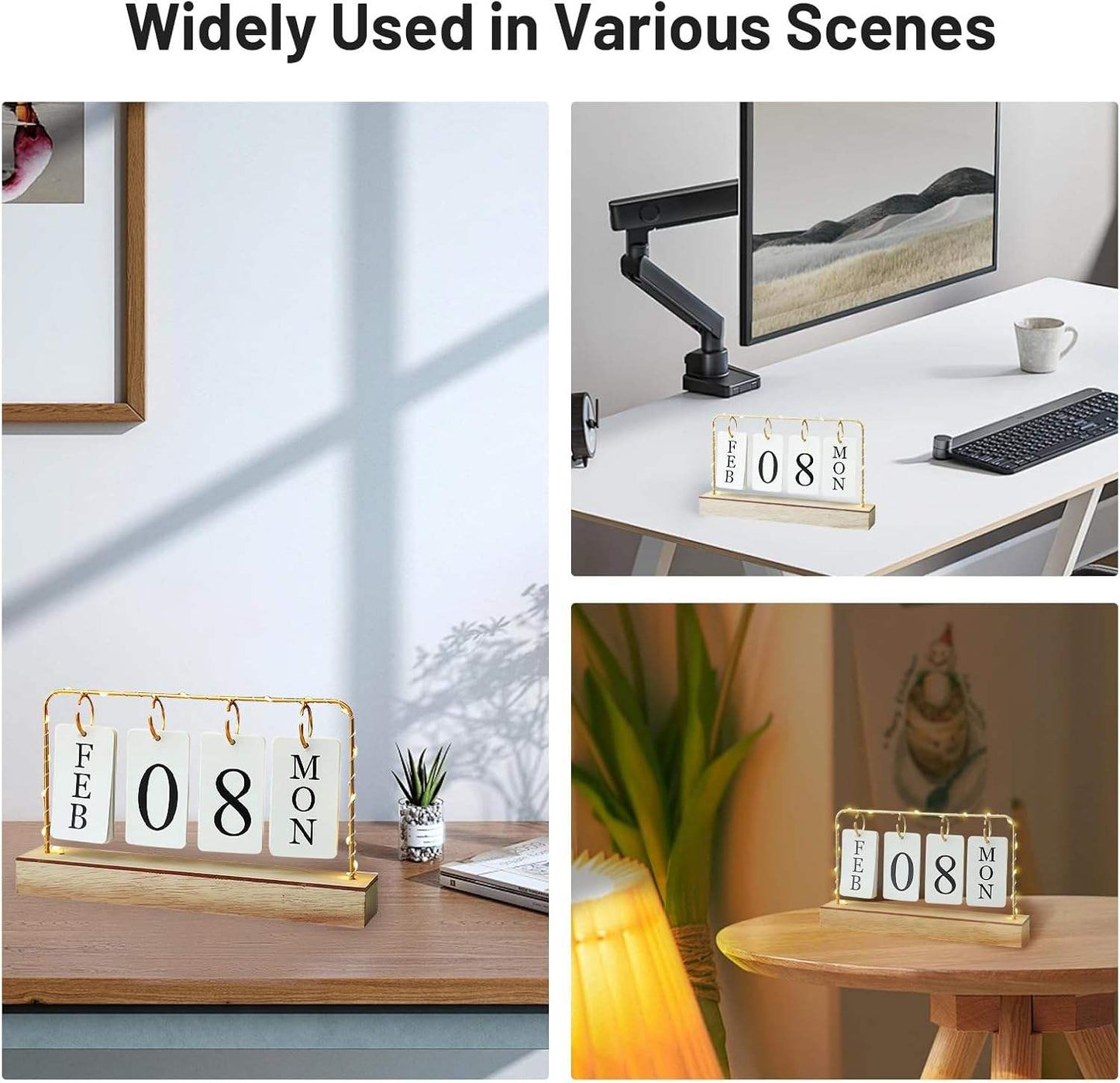 Perpetual Desk Calendar with LED String – Decorative Table Calendar