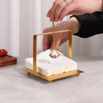 Crystal Drop Golden Tissue Holder – Modern Luxe Table Accessory