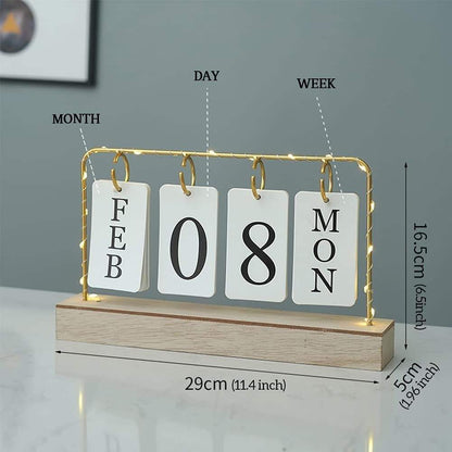Perpetual Desk Calendar with LED String – Decorative Table Calendar
