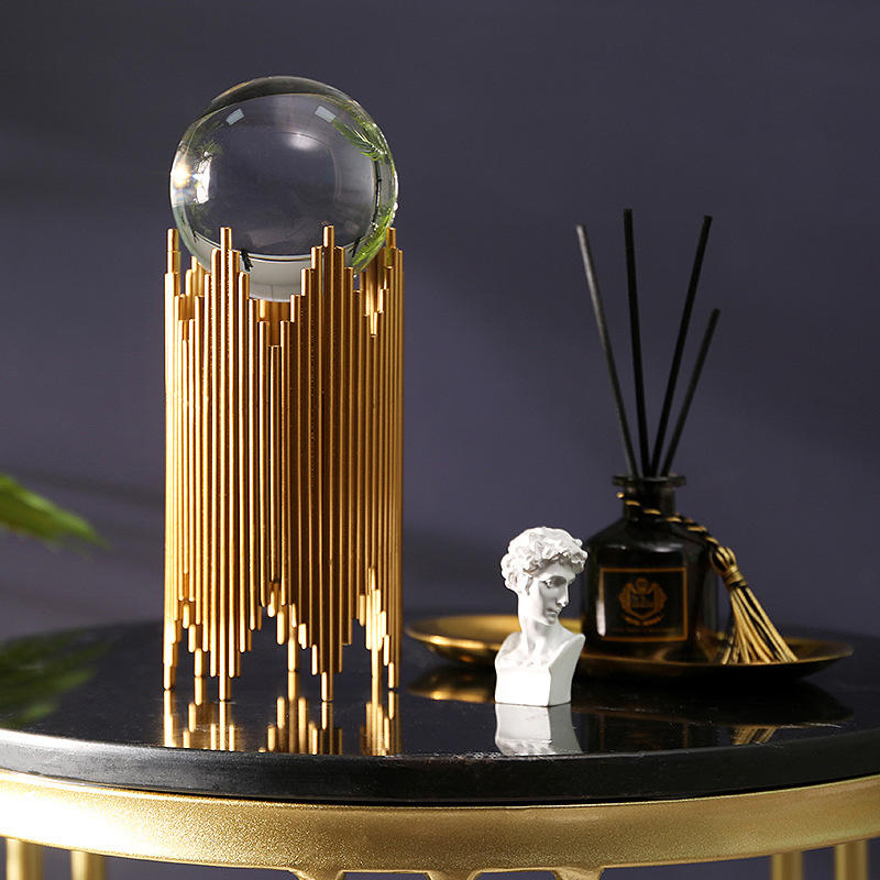 Golden Metal Crystal Orb Stand – Luxury Home Décor Accent