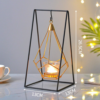Geometric Tea Light Holder – Black & Gold Lantern