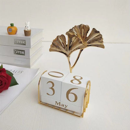 Golden Leaf Desk Block Calendar – Stylish Home & Office Decor