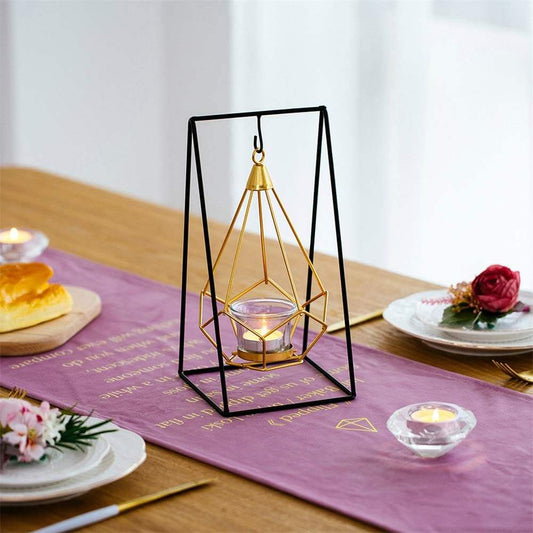 Geometric Tea Light Holder – Black & Gold Lantern