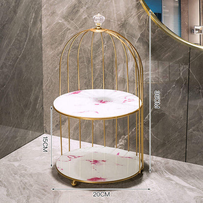 Golden Birdcage Marble Finish Tray Stand – 2 Tier Organizer