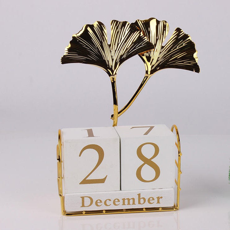 Golden Leaf Desk Block Calendar – Stylish Home & Office Decor