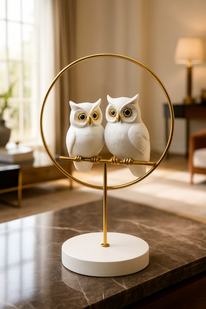White and Golden Wisdom Owl Sculpture