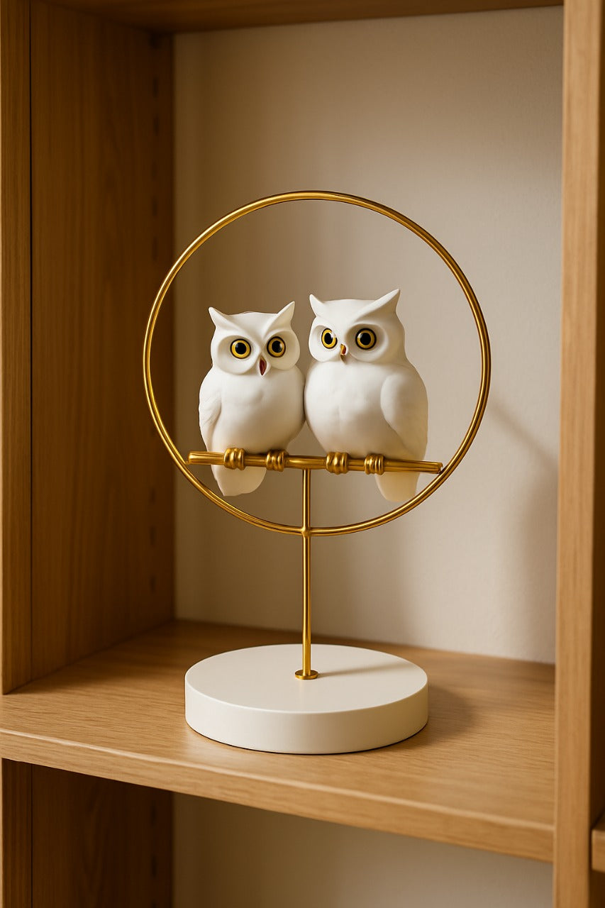 White and Golden Wisdom Owl Sculpture