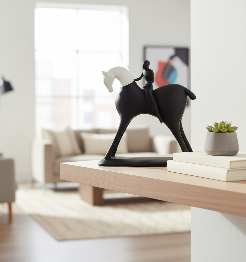 Monochrome Horse Rider Sculpture – The Motion of Grace
