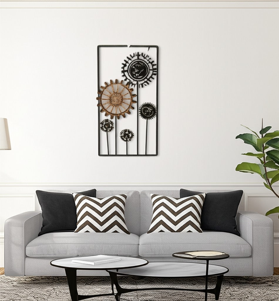 Metal Floral Gear Wall Art Panel