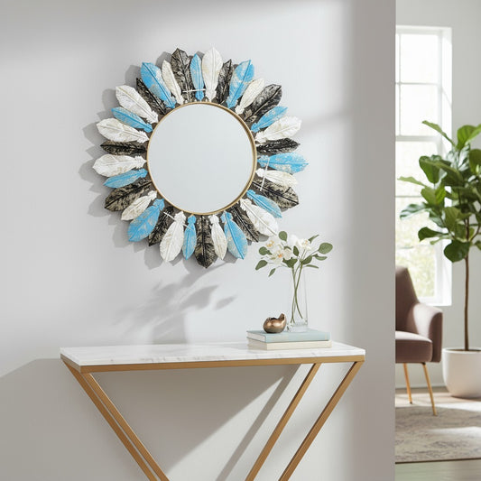 Sunburst Leaf Design Wall Mirror – Elegant Decorative Accent