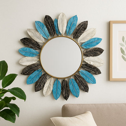 Sunburst Leaf Design Wall Mirror – Elegant Decorative Accent