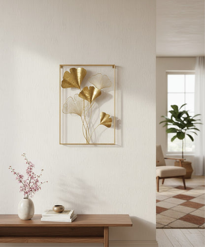 Golden Ginkgo Leaf Metal Wall Art