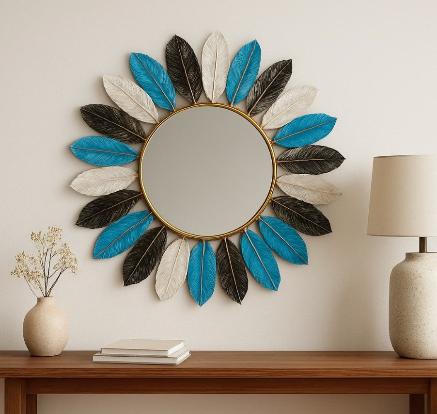 Sunburst Leaf Design Wall Mirror – Elegant Decorative Accent