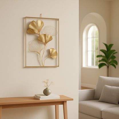 Golden Ginkgo Leaf Metal Wall Art