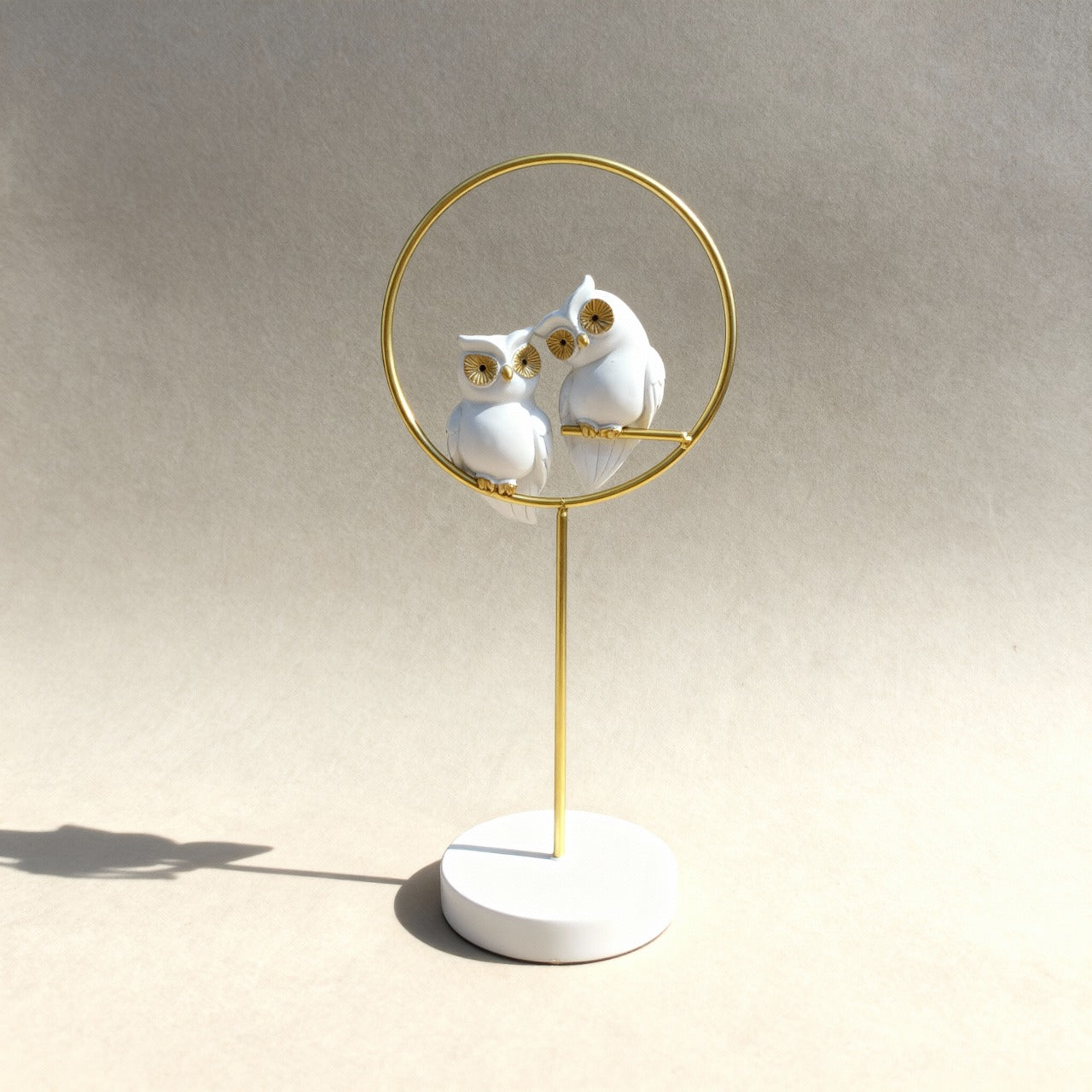 White and Golden Wisdom Owl Sculpture