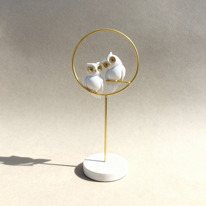 White and Golden Wisdom Owl Sculpture