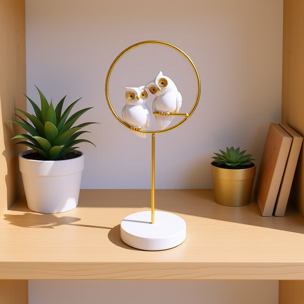 White and Golden Wisdom Owl Sculpture
