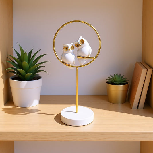 White and Golden Wisdom Owl Sculpture