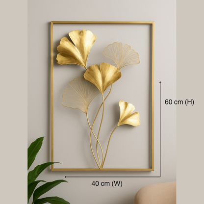 Golden Ginkgo Leaf Metal Wall Art