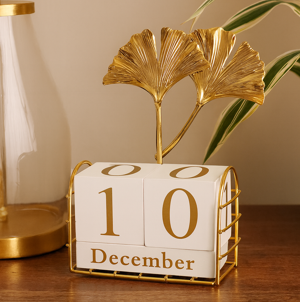 Golden Leaf Desk Block Calendar – Stylish Home & Office Decor