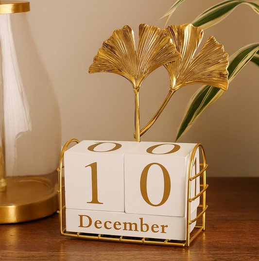 Golden Leaf Desk Block Calendar – Stylish Home & Office Decor
