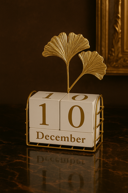 Golden Leaf Desk Block Calendar – Stylish Home & Office Decor